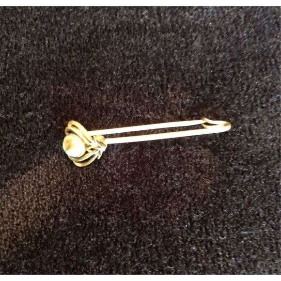 ANTIQUE - 🎉HP🎉 Brass? & Tiger Eye Art Nouveau Bar Pin/Collar Bar/Kilt Pin - Picture 4 of 10